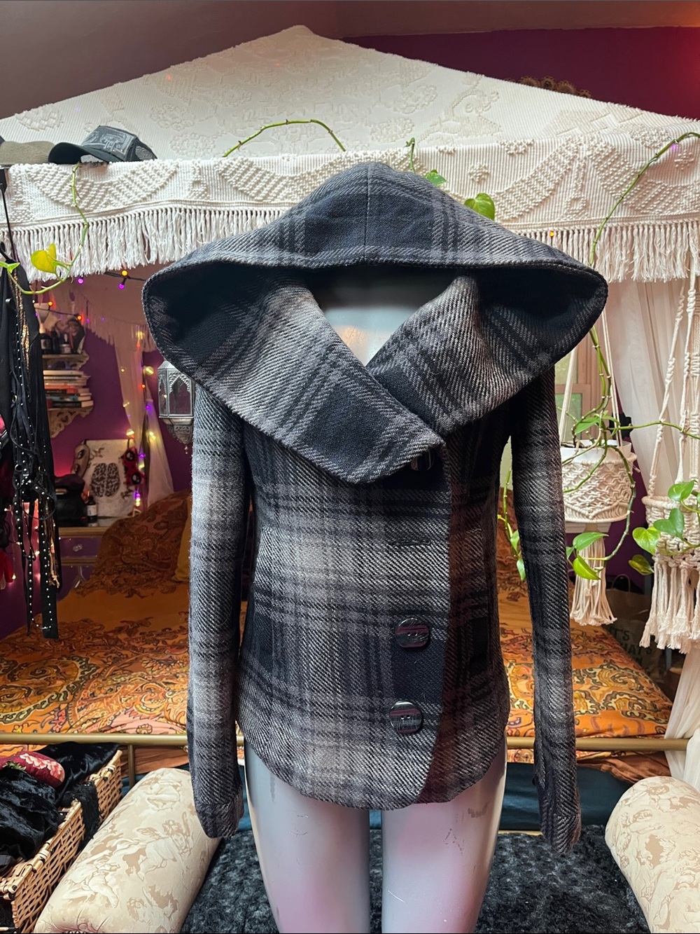 Vintage Y2K grunge plaid oversized hood jacket coat